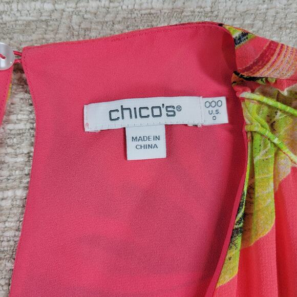 Chicos Maxi Dress Womens 0 Pink Tropical Floral Tassels Lined Swing Flowy - Picture 2 of 16